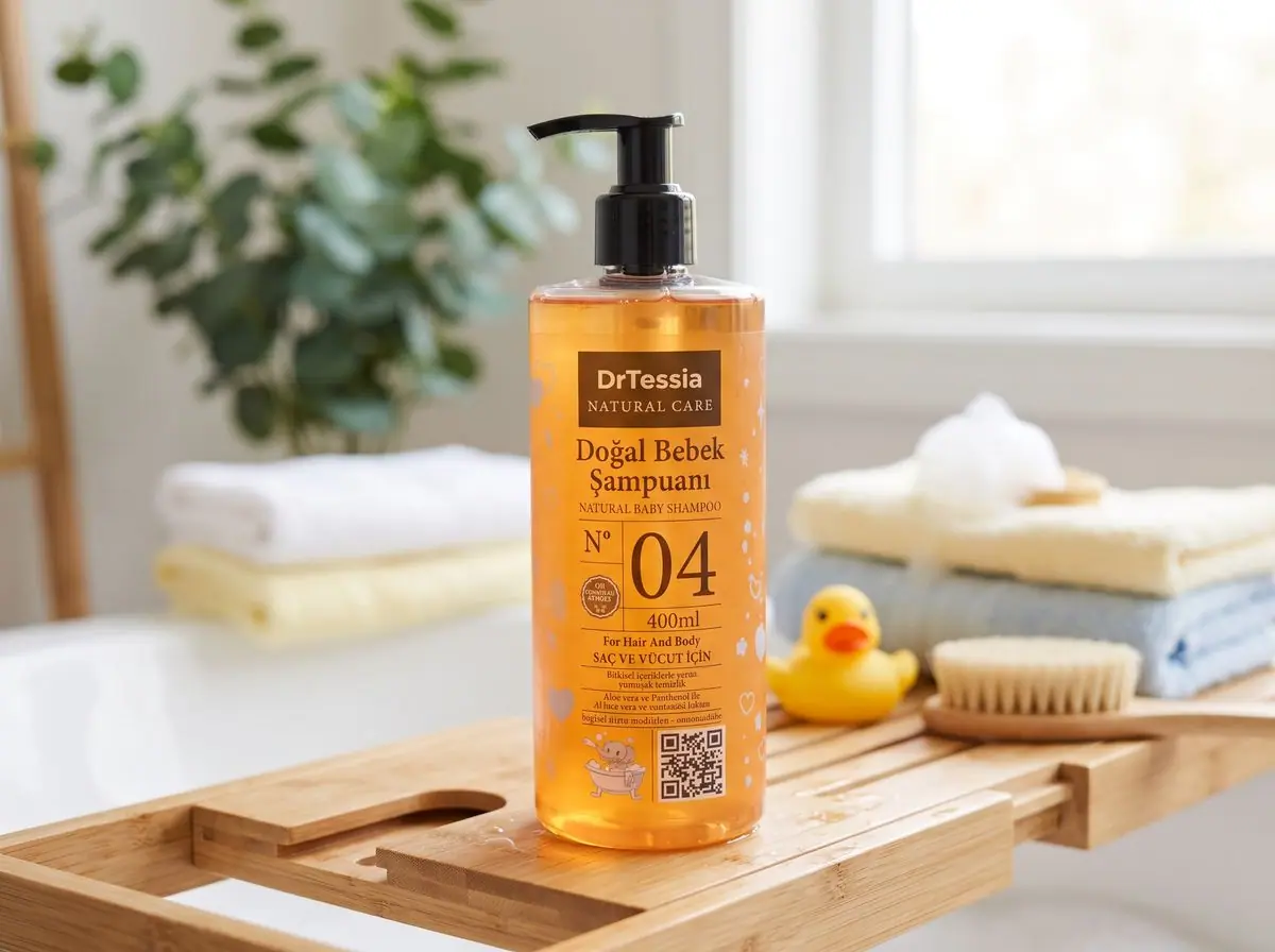 DrTessia Doğal Bebek Şampuanı No 04, 400 ml pompalı şişe; saç ve vücut için